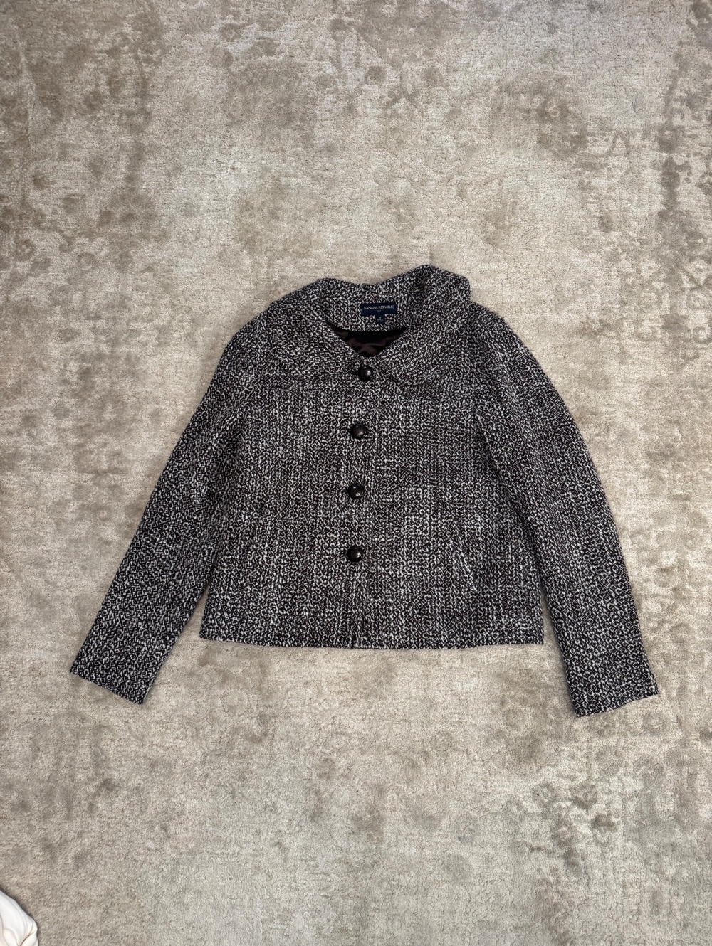 Banana Republic 100% Wool Tweed Cropped Jacket Black White Womens M